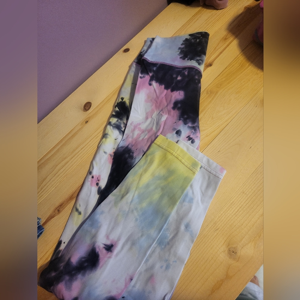 Pink and Yellow Abstract Leggings for Yoga